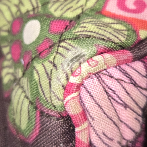 Vera Bradley "Libby" Brown & Pink Mod Floral Fabric Small Shoulder Bag 10"X6"X3" - Picture 8 of 9